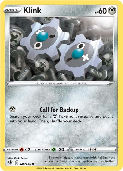 Klink [SWSH03 - 125/189] Condition: Near Mint Collectible Trading Cards SWSH03: Darkness Ablaze Also available: Language: English Printing: Reverse Holofoil