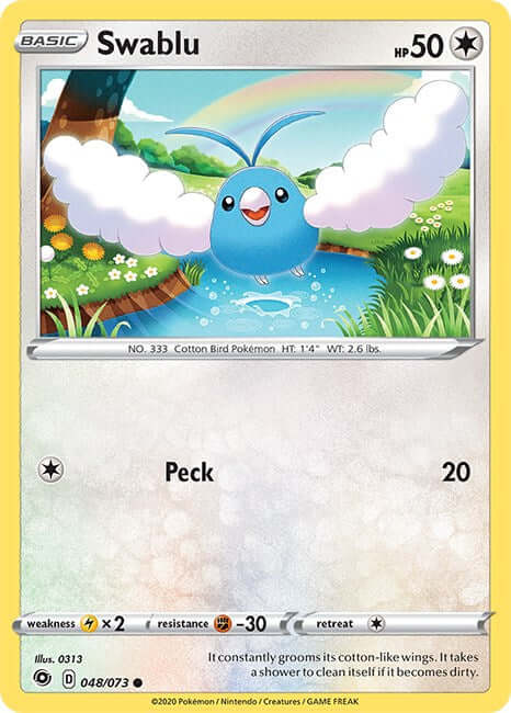 Swablu [CHP - 48/73] Condition: Near Mint Collectible Trading Cards Champion's Path Also available: Language: English Printing: Reverse Holofoil