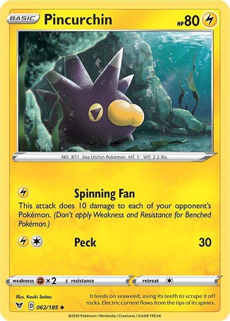 Pincurchin [SWSH04 - 062/185] Condition: Near Mint Collectible Trading Cards SWSH04: Vivid Voltage Also available: Language: English Printing: Reverse Holofoil