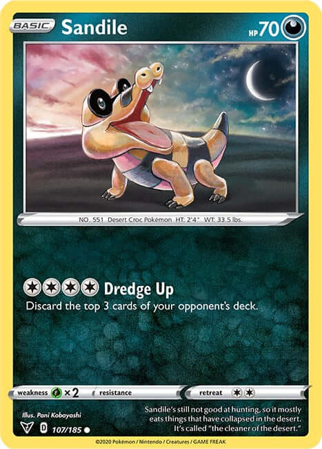 Sandile [SWSH04 - 107/185] Condition: Near Mint Collectible Trading Cards SWSH04: Vivid Voltage Also available: Language: English Printing: Reverse Holofoil