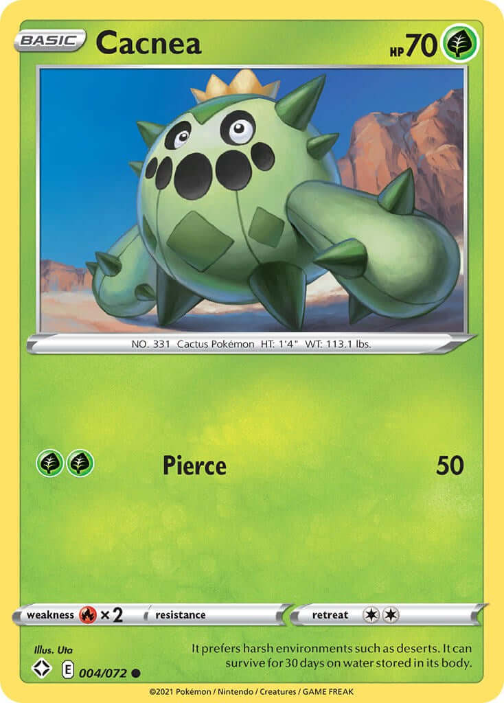 Cacnea [SHF - 004/072] Condition: Near Mint Collectible Trading Cards Shining Fates Also available: Language: English Printing: Reverse Holofoil