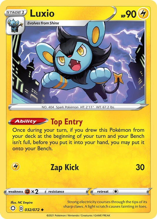 Luxio [SHF - 032/072] Condition: Near Mint Collectible Trading Cards Shining Fates Also available: Language: English Printing: Reverse Holofoil