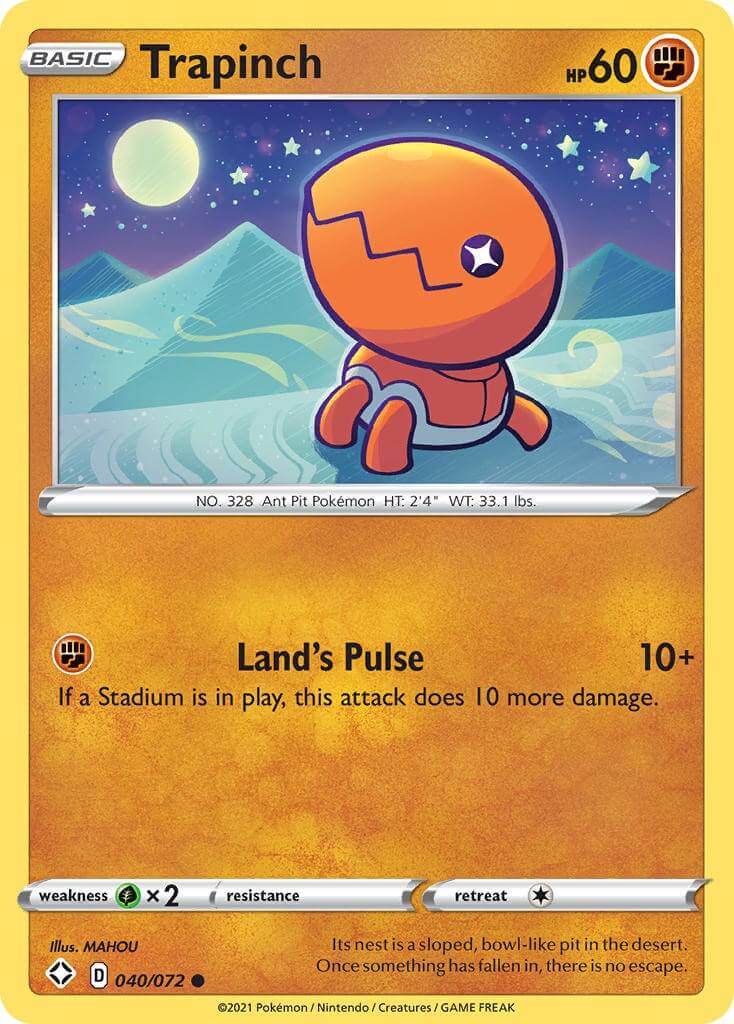 Trapinch [SHF - 040/072] Condition: Near Mint Collectible Trading Cards Shining Fates Also available: Language: English Printing: Reverse Holofoil