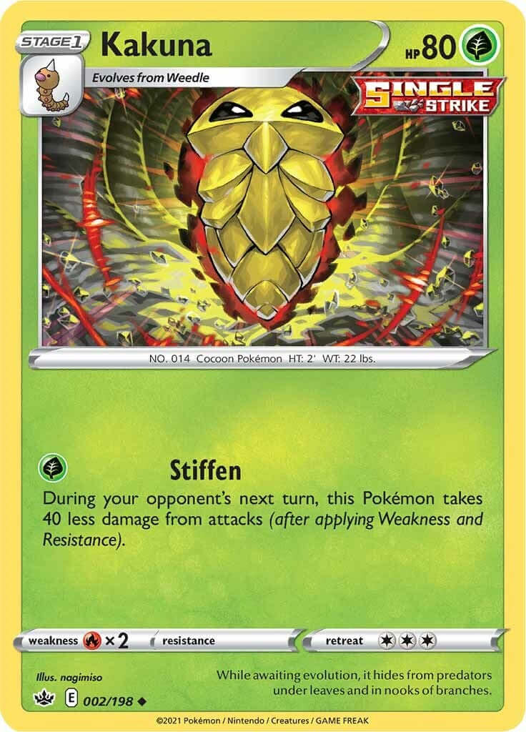 Kakuna [SWSH06 - 002/198] Condition: Near Mint Collectible Trading Cards SWSH06: Chilling Reign Also available: Language: English Printing: Reverse Holofoil
