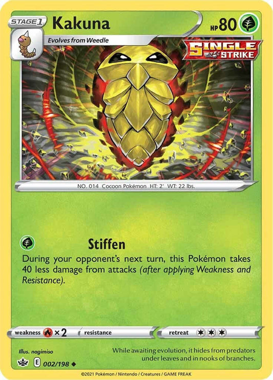 Kakuna [SWSH06 - 002/198] Condition: Near Mint Collectible Trading Cards SWSH06: Chilling Reign Also available: Language: English Printing: Reverse Holofoil