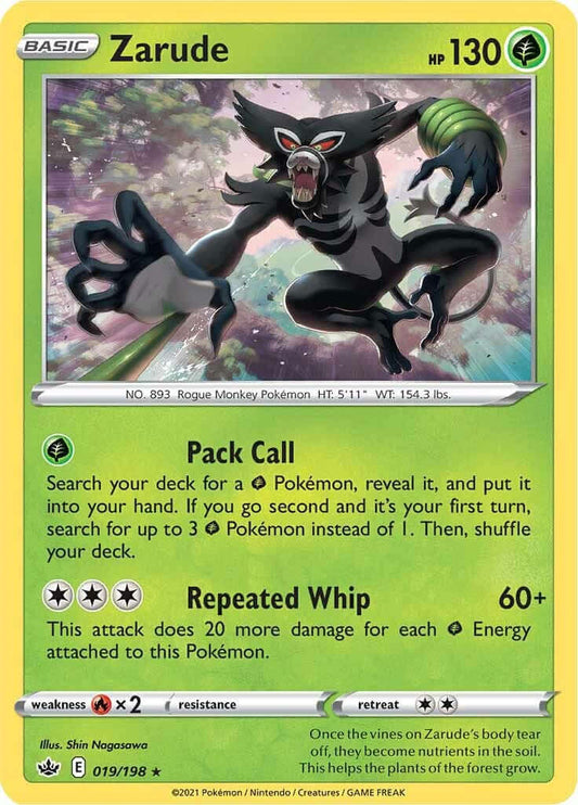 Zarude [SWSH06 - 019/198] Condition: Near Mint Collectible Trading Cards SWSH06: Chilling Reign Also available: Language: English Printing: Reverse Holofoil