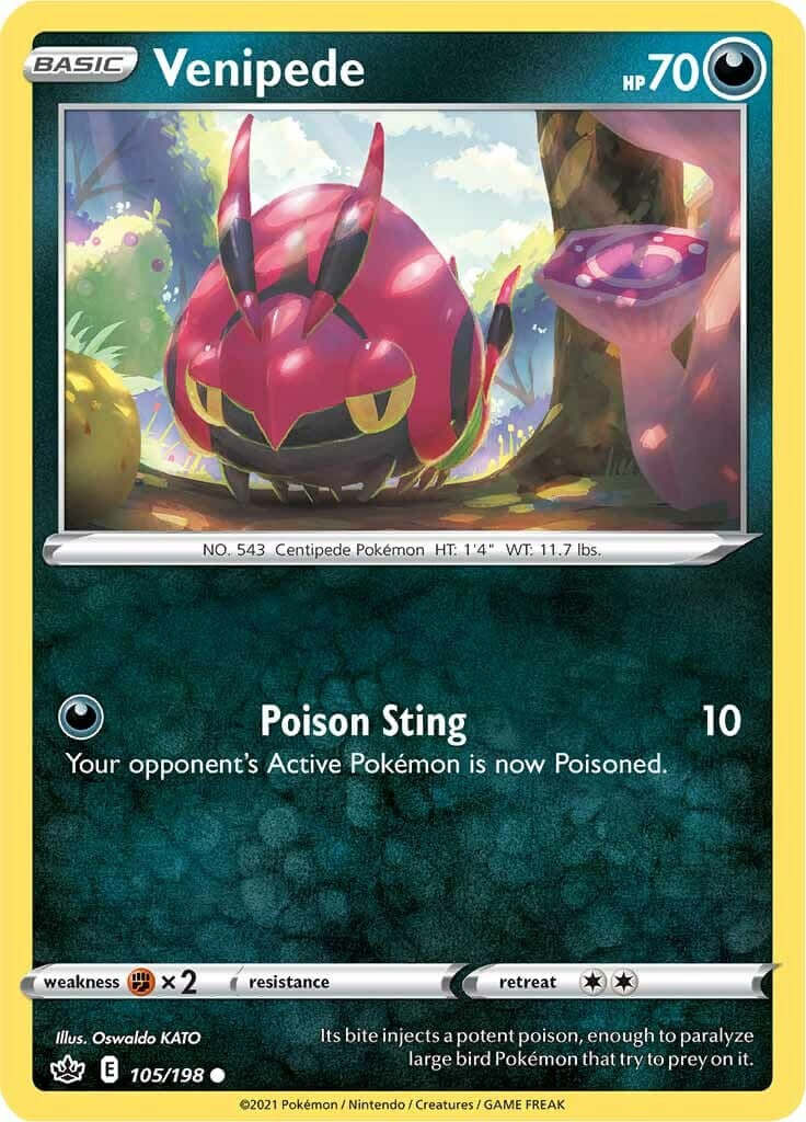 Venipede [SWSH06 - 105/198] Condition: Near Mint Collectible Trading Cards SWSH06: Chilling Reign Also available: Language: English Printing: Reverse Holofoil