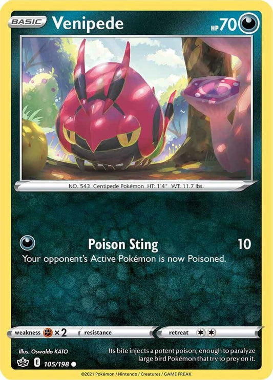 Venipede [SWSH06 - 105/198] Condition: Near Mint Collectible Trading Cards SWSH06: Chilling Reign Also available: Language: English Printing: Reverse Holofoil