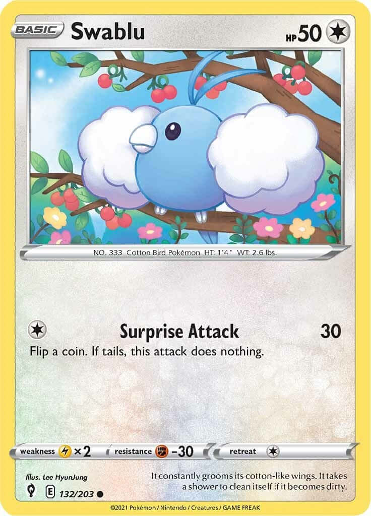 Swablu [SWSH07 - 132/203] Condition: Near Mint Collectible Trading Cards SWSH07: Evolving Skies Also available: Language: English Printing: Reverse Holofoil