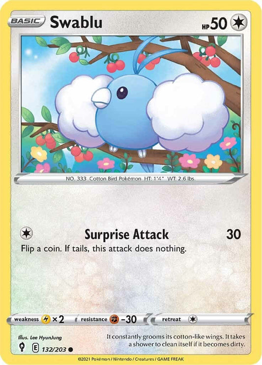 Swablu [SWSH07 - 132/203] Condition: Near Mint Collectible Trading Cards SWSH07: Evolving Skies Also available: Language: English Printing: Reverse Holofoil