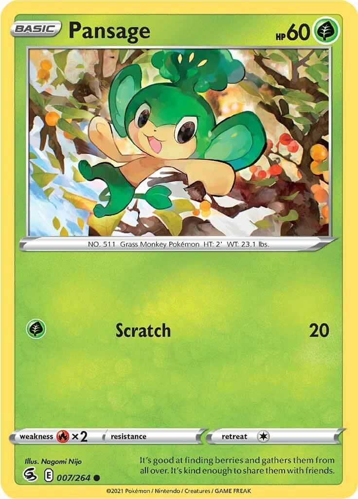 Pansage [SWSH08 - 007/264] Condition: Near Mint Collectible Trading Cards SWSH08: Fusion Strike Also available: Language: English Printing: Reverse Holofoil
