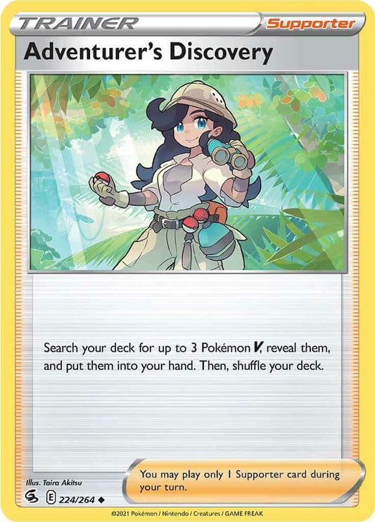 Adventurer's Discovery [SWSH08 - 224/264] Condition: Near Mint Collectible Trading Cards SWSH08: Fusion Strike Also available: Language: English Printing: Reverse Holofoil