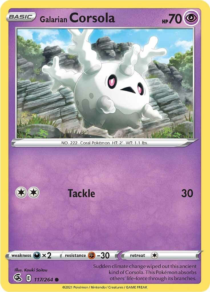 Galarian Corsola [SWSH08 - 117/264] Condition: Near Mint Collectible Trading Cards SWSH08: Fusion Strike Also available: Language: English Printing: Reverse Holofoil