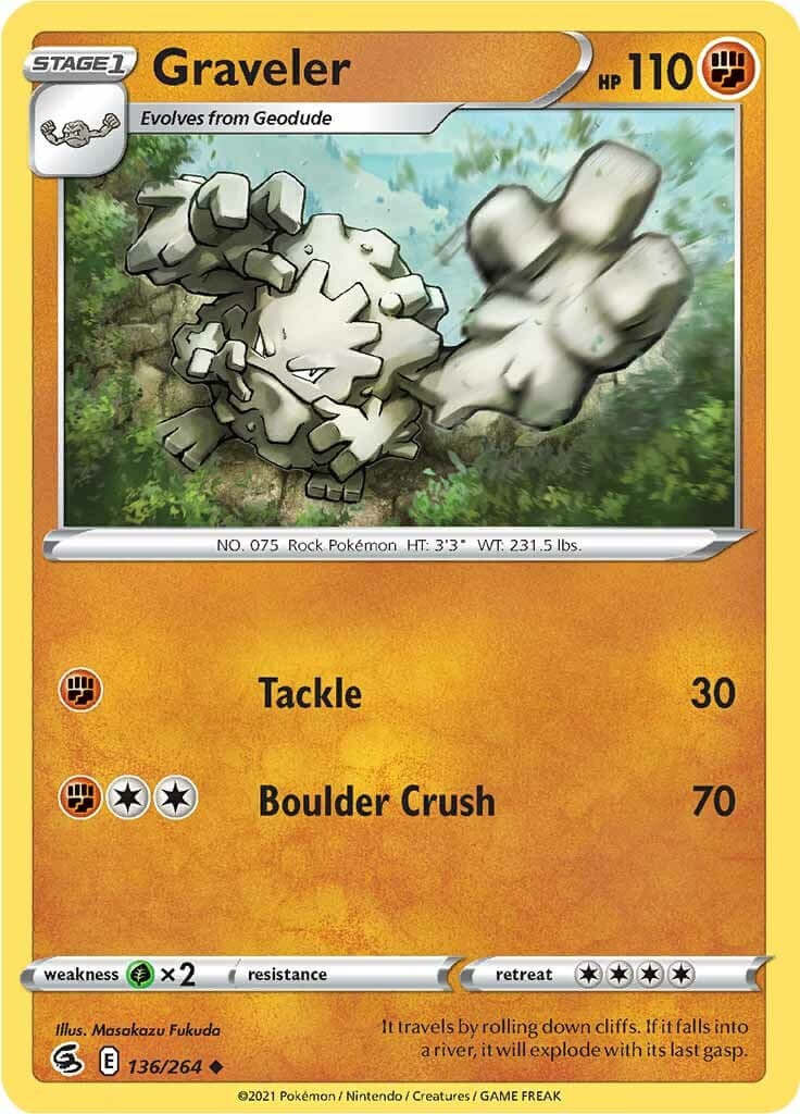 Graveler [SWSH08 - 136/264] Condition: Near Mint Collectible Trading Cards SWSH08: Fusion Strike Also available: Language: English Printing: Reverse Holofoil