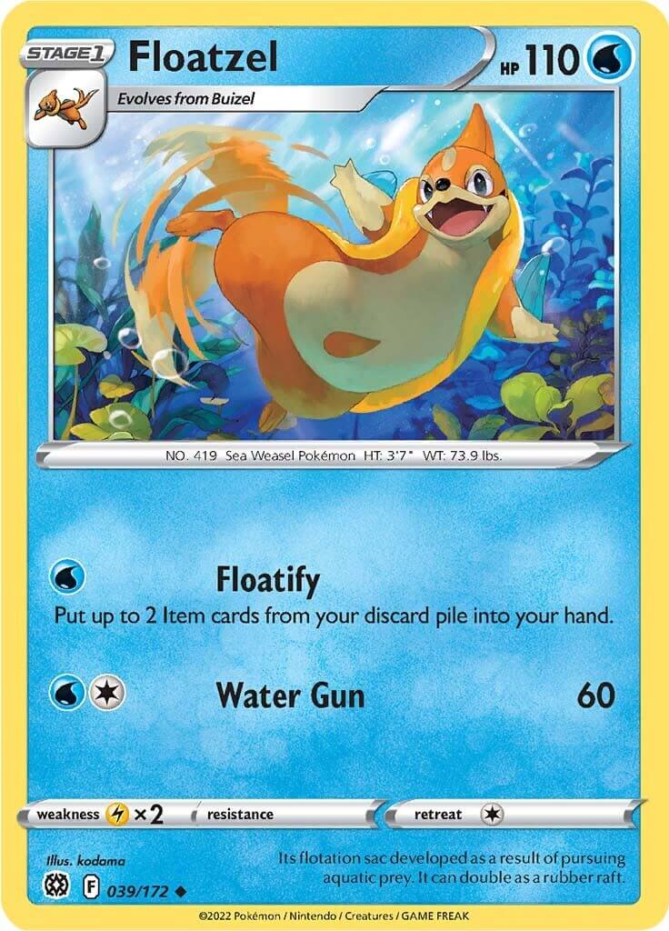 Floatzel [SWSH09 - 039/172] Condition: Near Mint Collectible Trading Cards SWSH09: Brilliant Stars Also available: Language: English Printing: Reverse Holofoil
