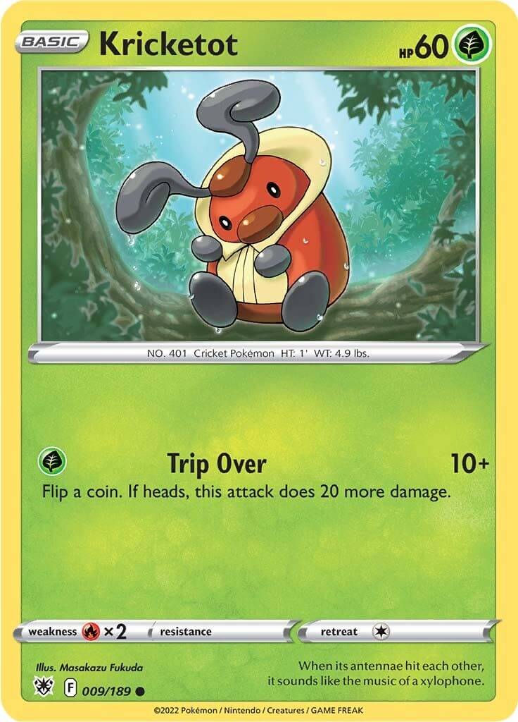 Kricketot [SWSH10 - 009/189] Condition: Near Mint Collectible Trading Cards SWSH10: Astral Radiance Also available: Language: English Printing: Reverse Holofoil