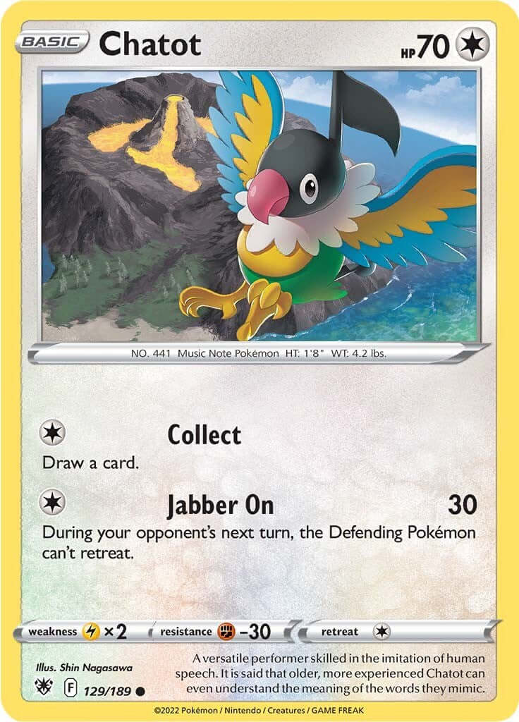 Chatot [SWSH10 - 129/189] Condition: Near Mint Collectible Trading Cards SWSH10: Astral Radiance Also available: Language: English Printing: Reverse Holofoil