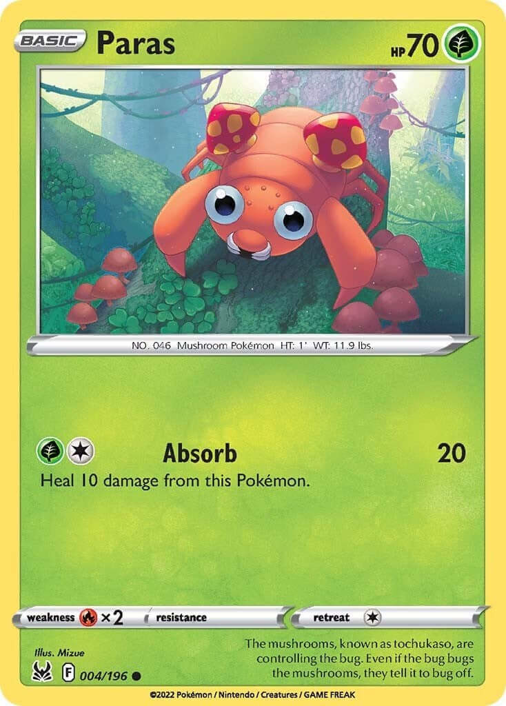 Paras [SWSH11 - 004/196] Condition: Near Mint Collectible Trading Cards SWSH11: Lost Origin Also available: Language: English Printing: Reverse Holofoil