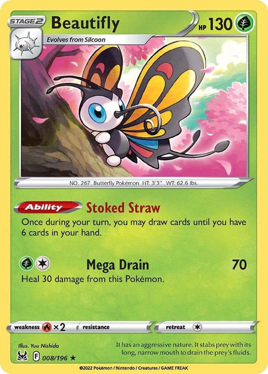 Beautifly [SWSH11 - 008/196] Condition: Near Mint Collectible Trading Cards SWSH11: Lost Origin Also available: Language: English Printing: Holofoil