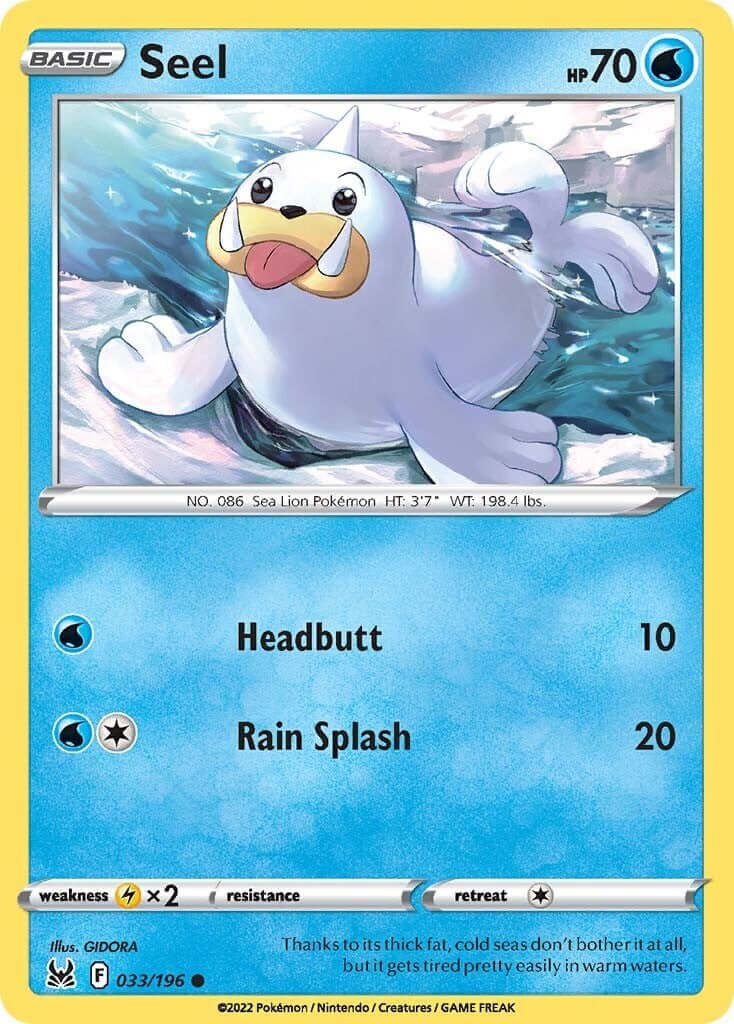 Seel [SWSH11 - 033/196] Condition: Near Mint Collectible Trading Cards SWSH11: Lost Origin Also available: Language: English Printing: Reverse Holofoil