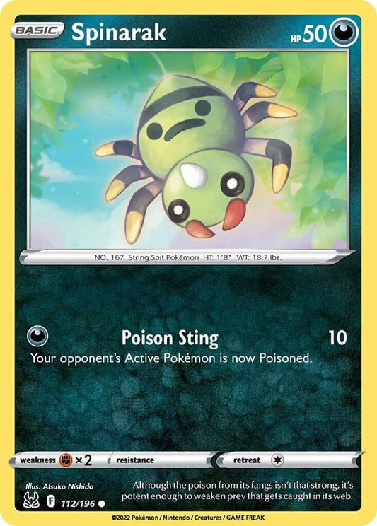 Spinarak [SWSH11 - 112/196] Condition: Near Mint Collectible Trading Cards SWSH11: Lost Origin Also available: Language: English Printing: Reverse Holofoil