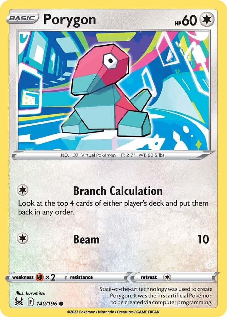 Porygon [SWSH11 - 140/196] Condition: Near Mint Collectible Trading Cards SWSH11: Lost Origin Also available: Language: English Printing: Reverse Holofoil