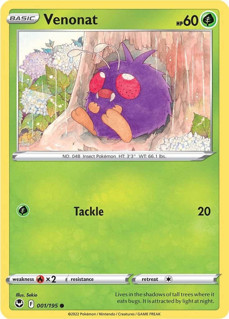 Venonat [SWSH12 - 001/195] Condition: Near Mint Collectible Trading Cards SWSH12: Silver Tempest Also available: Language: English Printing: Reverse Holofoil