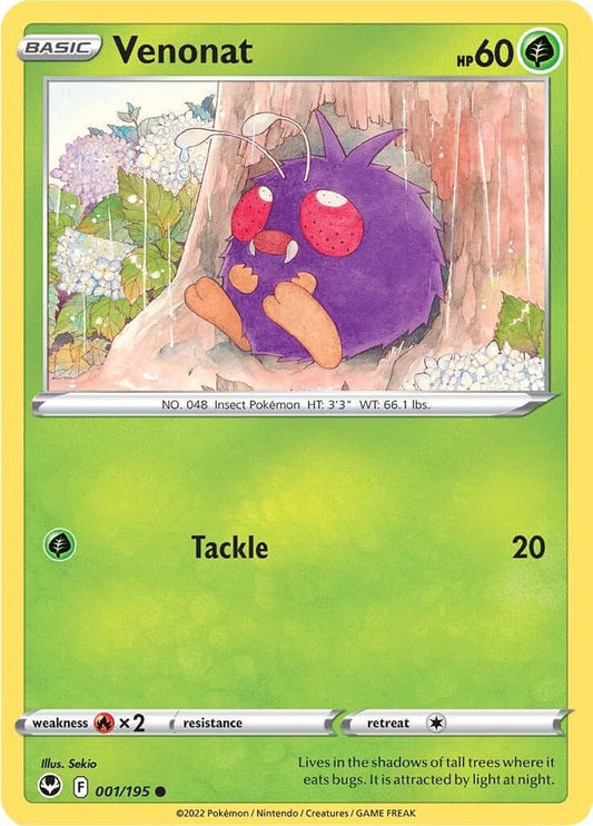 Venonat [SWSH12 - 001/195] Condition: Near Mint Collectible Trading Cards SWSH12: Silver Tempest Also available: Language: English Printing: Reverse Holofoil