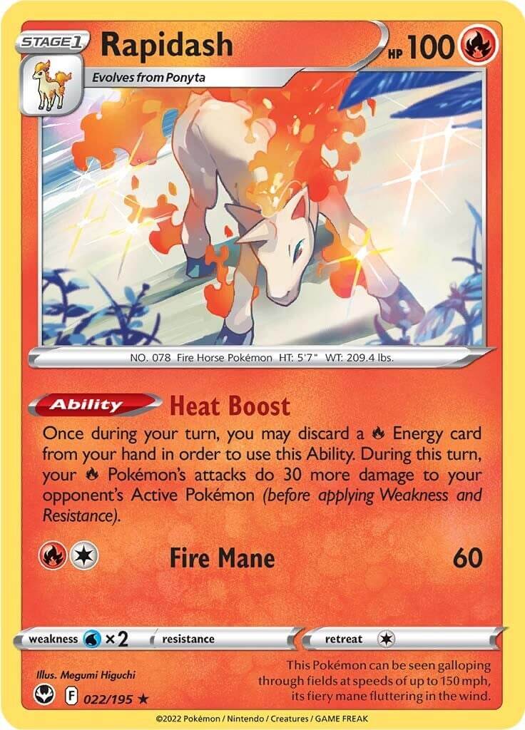 Rapidash [SWSH12 - 022/195] Condition: Near Mint Collectible Trading Cards SWSH12: Silver Tempest Also available: Language: English Printing: Reverse Holofoil