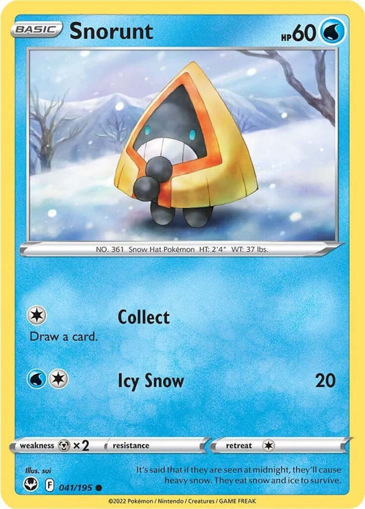Snorunt [SWSH12 - 041/195] Condition: Near Mint Collectible Trading Cards SWSH12: Silver Tempest Also available: Language: English Printing: Reverse Holofoil