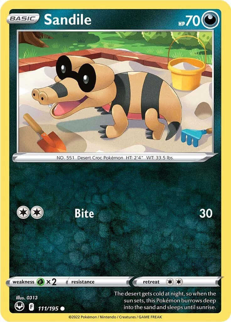 Sandile [SWSH12 - 111/195] Condition: Near Mint Collectible Trading Cards SWSH12: Silver Tempest Also available: Language: English Printing: Reverse Holofoil