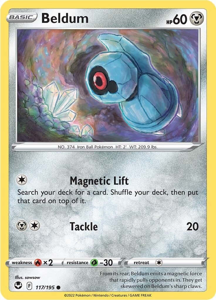 Beldum [SWSH12 - 117/195] Condition: Near Mint Collectible Trading Cards SWSH12: Silver Tempest Also available: Language: English Printing: Reverse Holofoil