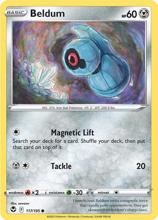 Beldum [SWSH12 - 117/195] Condition: Near Mint Collectible Trading Cards SWSH12: Silver Tempest Also available: Language: English Printing: Reverse Holofoil