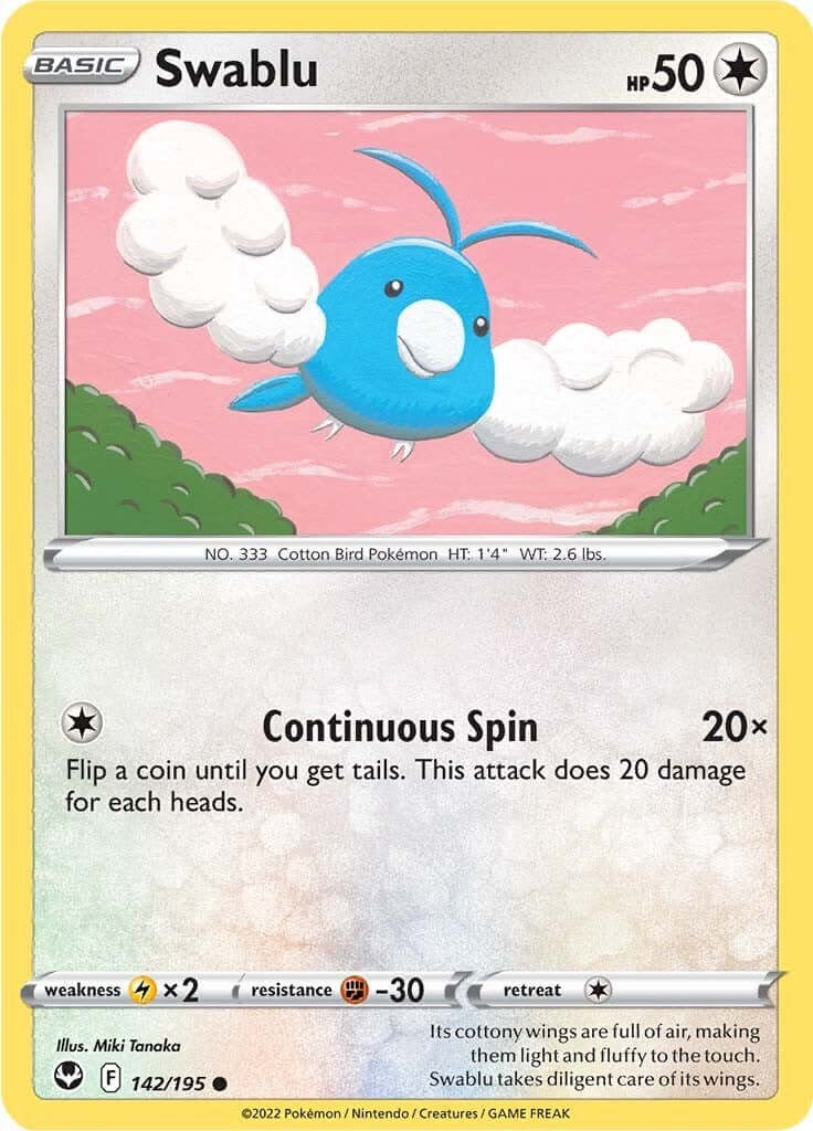 Swablu [SWSH12 - 142/195] Condition: Near Mint Collectible Trading Cards SWSH12: Silver Tempest Also available: Language: English Printing: Reverse Holofoil