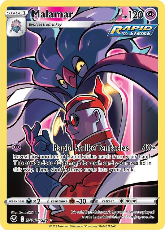 Malamar [SWSH12: TG - TG06/TG30] Condition: Near Mint Collectible Trading Cards SWSH12: Silver Tempest Trainer Gallery Also available: Language: English Printing: Holofoil