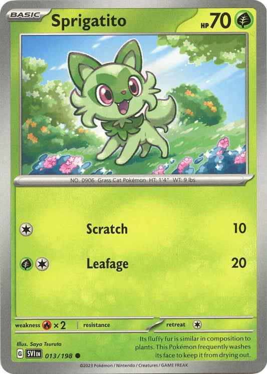 Sprigatito [SVI - 013/198] Condition: Near Mint Collectible Trading Cards SV01: Scarlet & Violet Base Set Also available: Language: English Printing: Reverse Holofoil