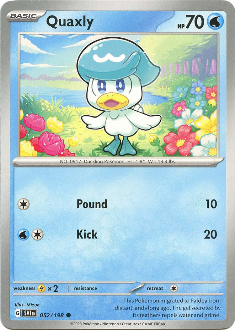 Quaxly [SVI - 052/198] Condition: Near Mint Collectible Trading Cards SV01: Scarlet & Violet Base Set Also available: Language: English Printing: Reverse Holofoil