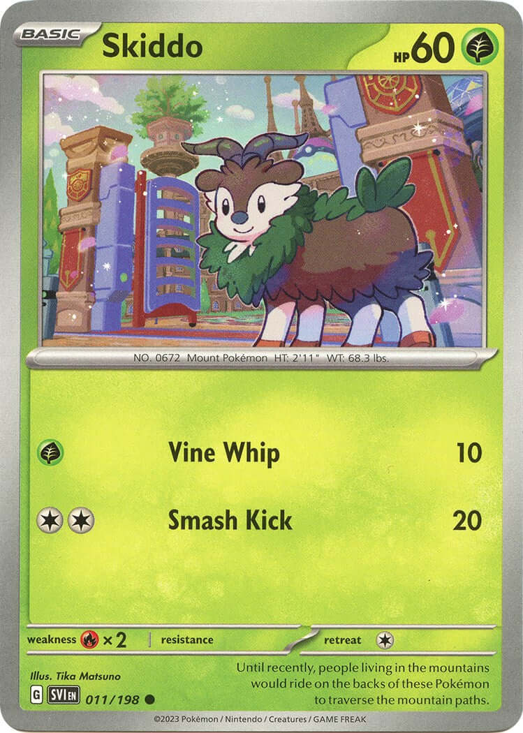 Skiddo [SVI - 011/198] Condition: Near Mint Collectible Trading Cards SV01: Scarlet & Violet Base Set Also available: Language: English Printing: Reverse Holofoil