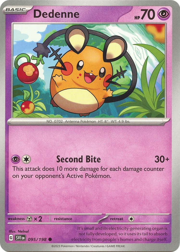 Dedenne - 095/198 [SVI - 095/198] Condition: Near Mint Collectible Trading Cards SV01: Scarlet & Violet Base Set Also available: Language: English Printing: Reverse Holofoil