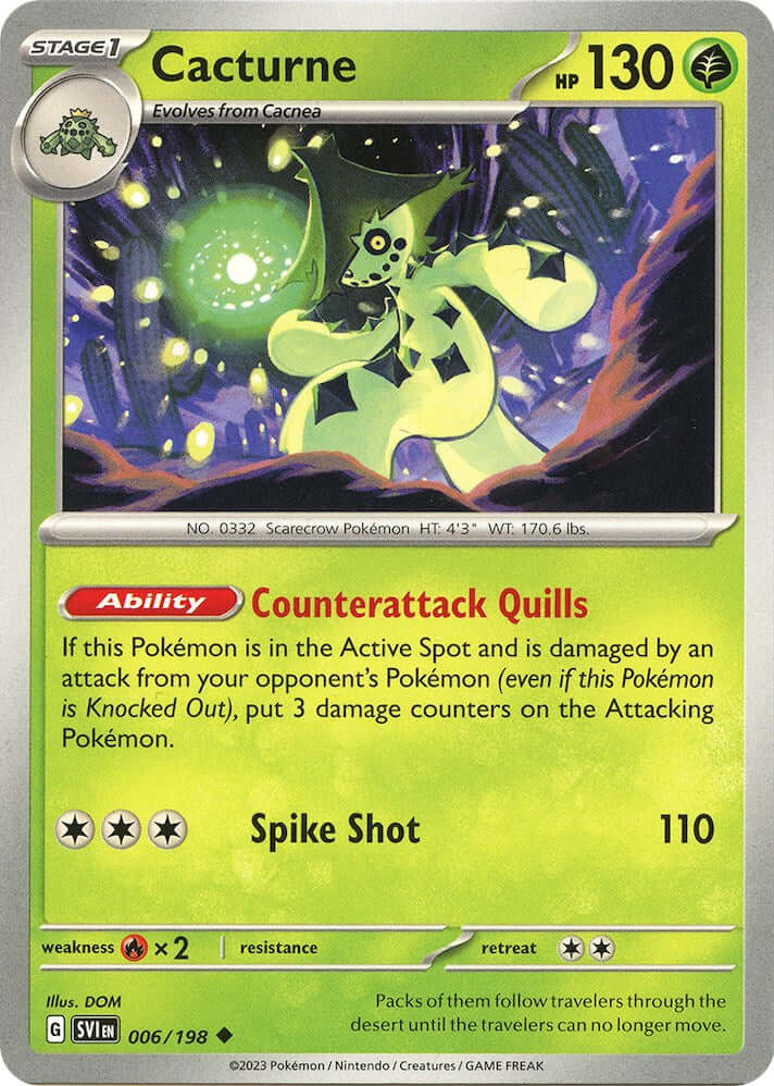 Cacturne - 006/198 [SVI - 006/198] Condition: Near Mint Collectible Trading Cards SV01: Scarlet & Violet Base Set Also available: Language: English Printing: Reverse Holofoil