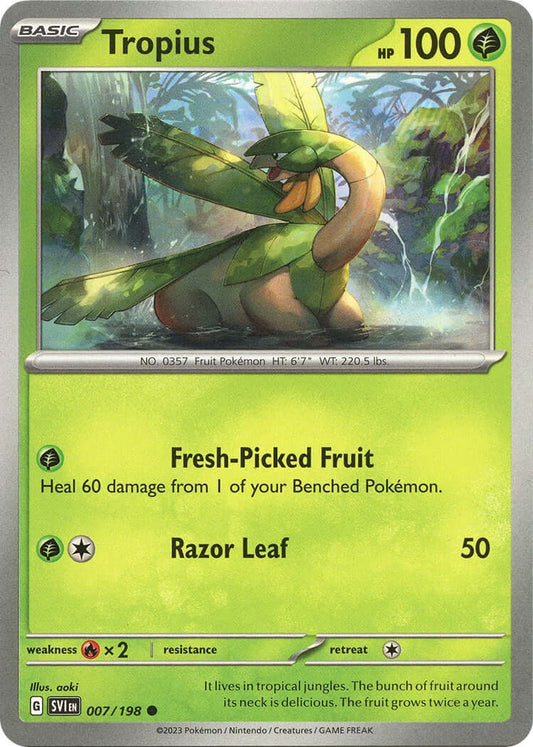 Tropius [SVI - 007/198] Condition: Near Mint Collectible Trading Cards SV01: Scarlet & Violet Base Set Also available: Language: English Printing: Reverse Holofoil