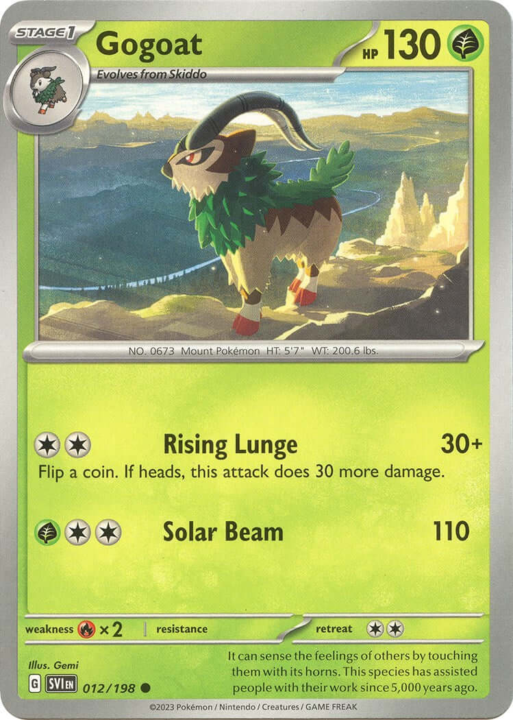 Gogoat [SVI - 012/198] Condition: Near Mint Collectible Trading Cards SV01: Scarlet & Violet Base Set Also available: Language: English Printing: Reverse Holofoil