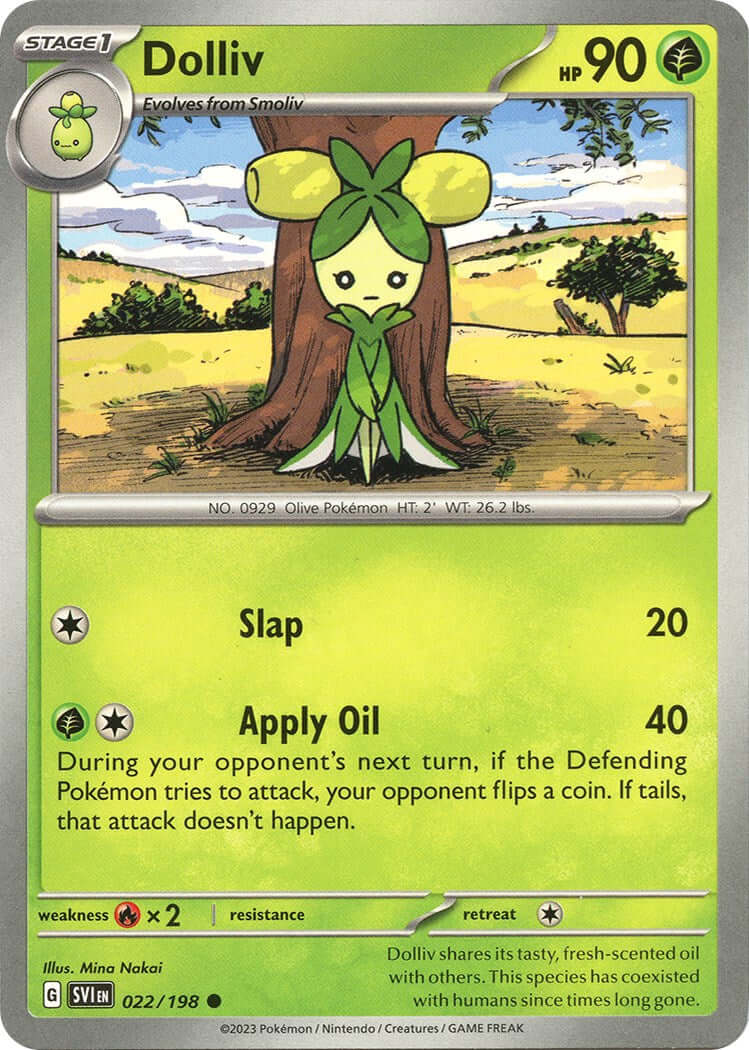 Dolliv - 022/198 [SVI - 022/198] Condition: Near Mint Collectible Trading Cards SV01: Scarlet & Violet Base Set Also available: Language: English Printing: Reverse Holofoil