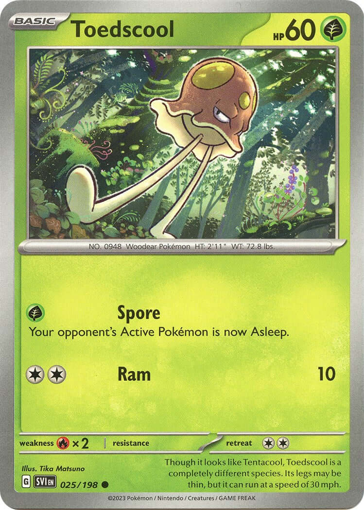 Toedscool - 025/198 [SVI - 025/198] Condition: Near Mint Collectible Trading Cards SV01: Scarlet & Violet Base Set Also available: Language: English Printing: Reverse Holofoil