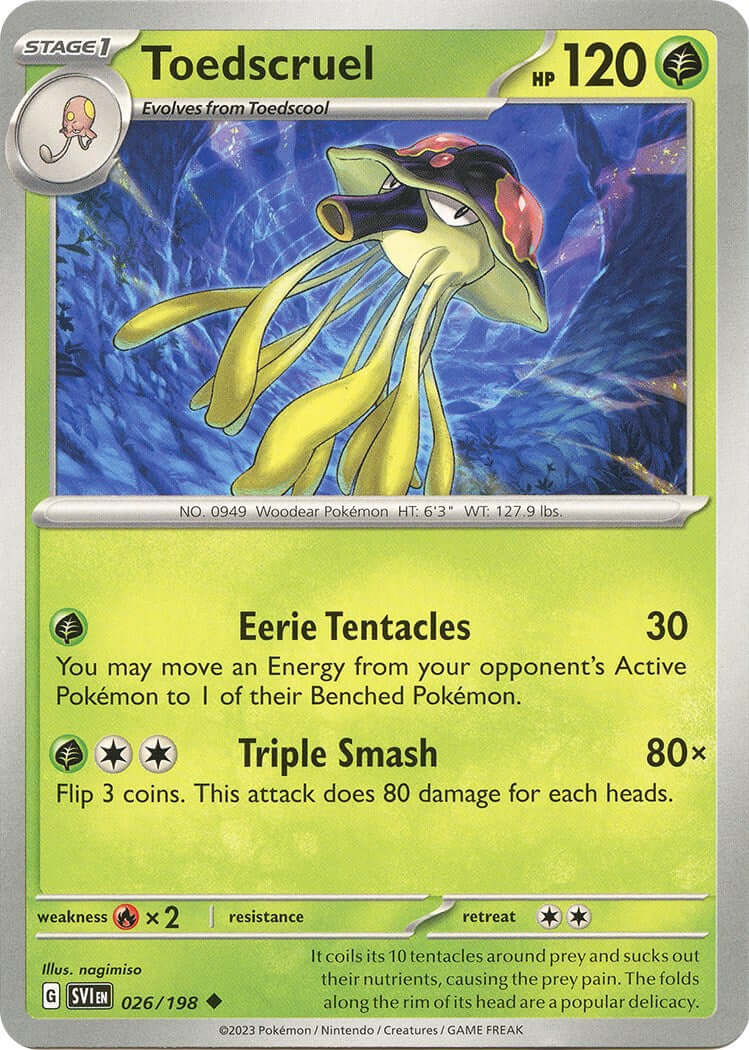 Toedscruel [SVI - 026/198] Condition: Near Mint Collectible Trading Cards SV01: Scarlet & Violet Base Set Also available: Language: English Printing: Reverse Holofoil