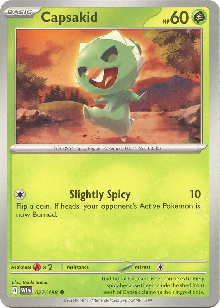 Capsakid - 027/198 [SVI - 027/198] Condition: Near Mint Collectible Trading Cards SV01: Scarlet & Violet Base Set Also available: Language: English Printing: Reverse Holofoil