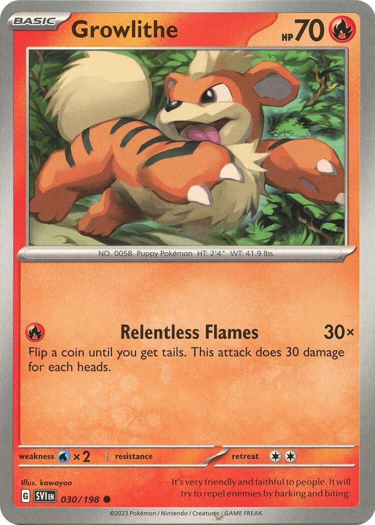 Growlithe - 030/198 [SVI - 030/198] Condition: Near Mint Collectible Trading Cards SV01: Scarlet & Violet Base Set Also available: Language: English Printing: Reverse Holofoil