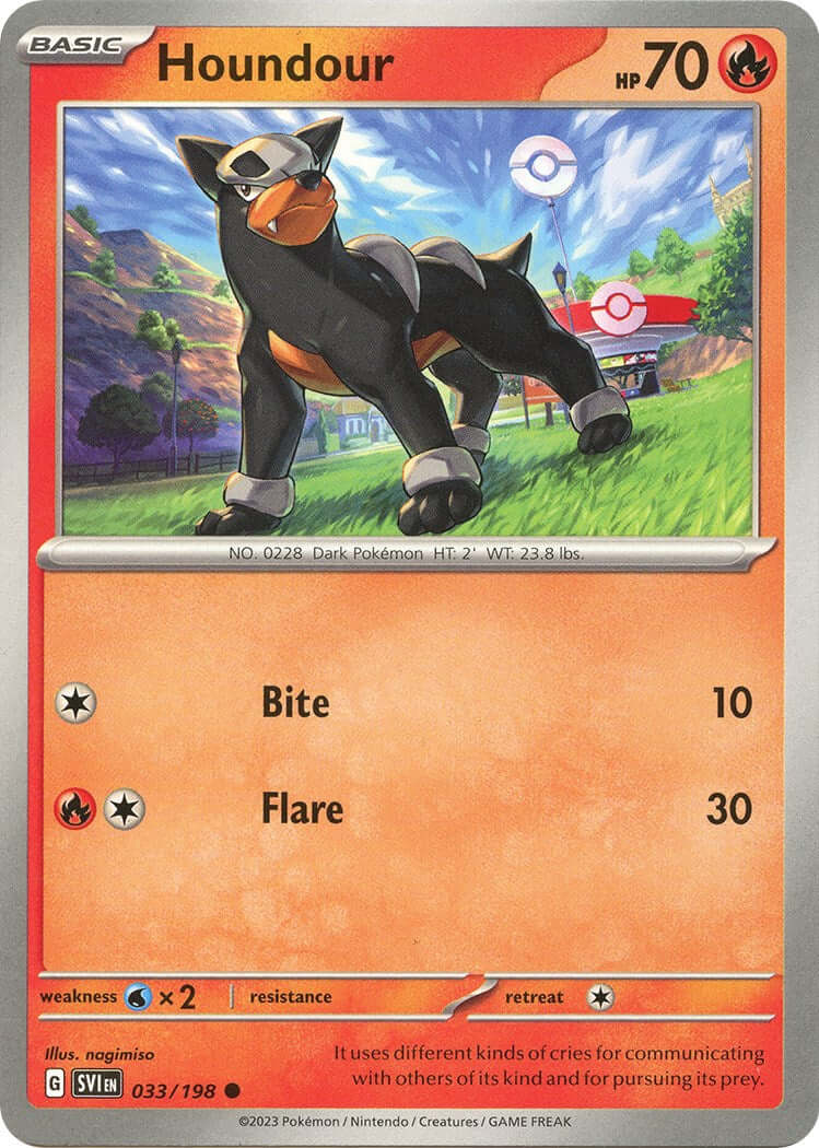 Houndour - 033/198 [SVI - 033/198] Condition: Near Mint Collectible Trading Cards SV01: Scarlet & Violet Base Set Also available: Language: English Printing: Reverse Holofoil