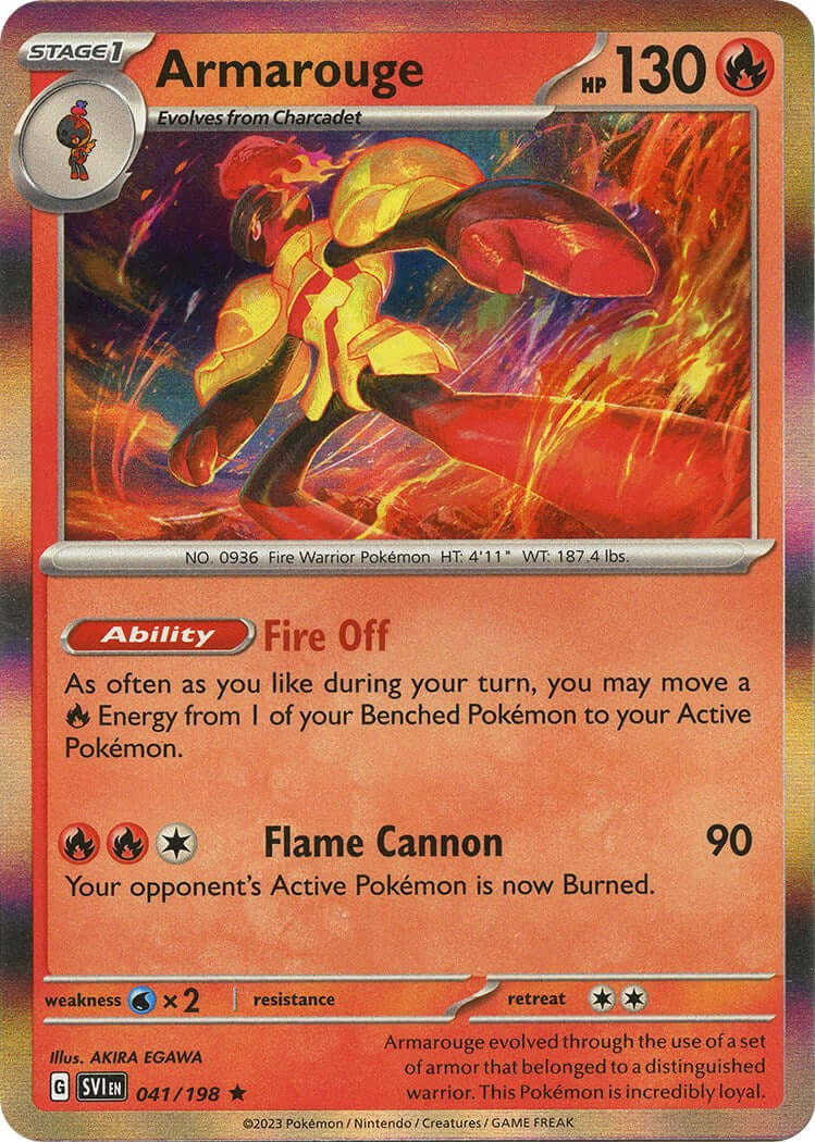 Armarouge - 041/198 [SVI - 041/198] Condition: Near Mint Collectible Trading Cards SV01: Scarlet & Violet Base Set Also available: Language: English Printing: Reverse Holofoil