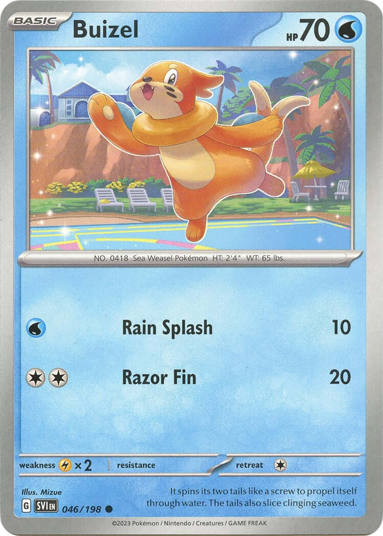 Buizel [SVI - 046/198] Condition: Near Mint Collectible Trading Cards SV01: Scarlet & Violet Base Set Also available: Language: English Printing: Reverse Holofoil